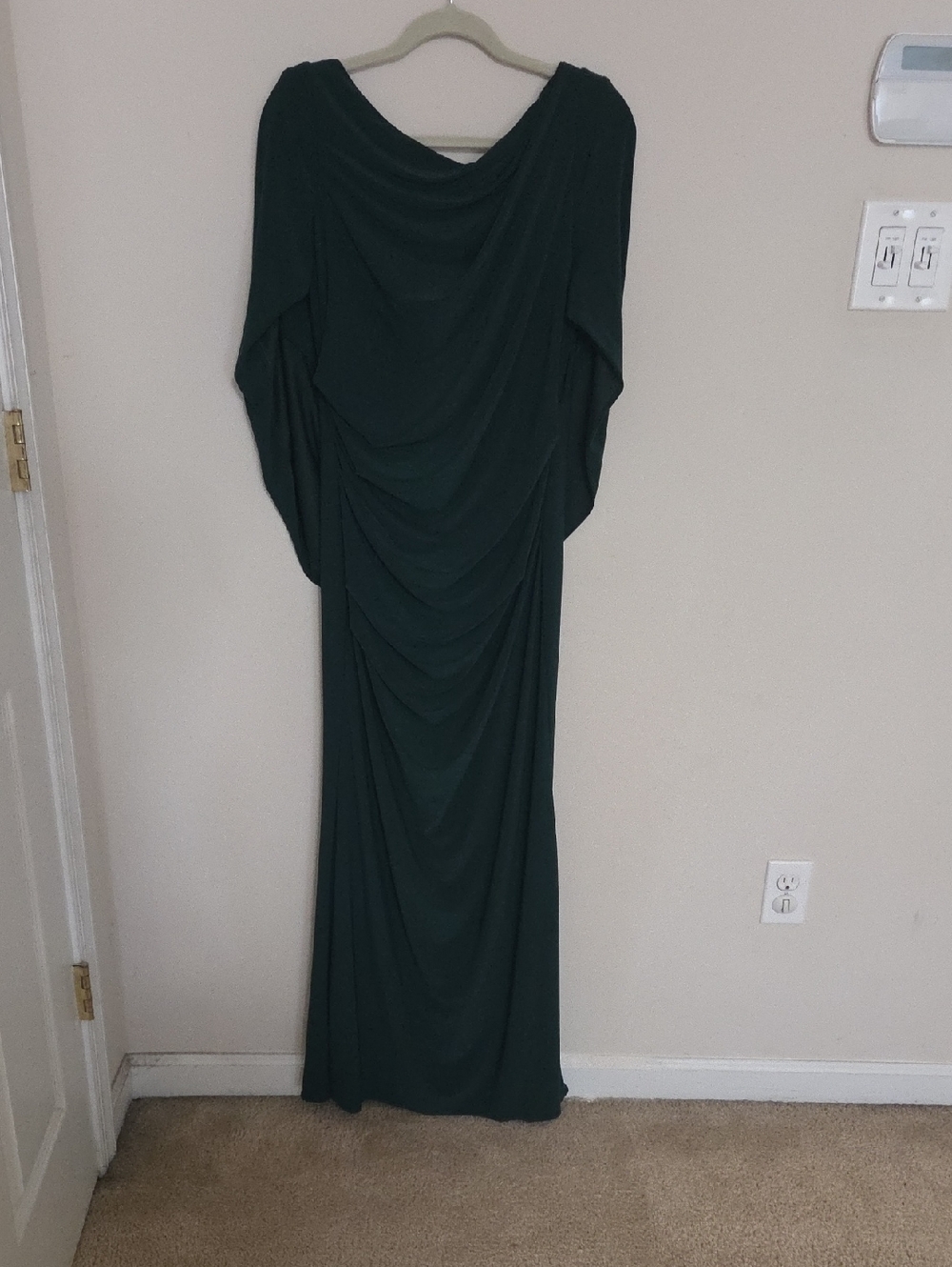 Betsy & Adam Dark Green Draped Maxi Gown